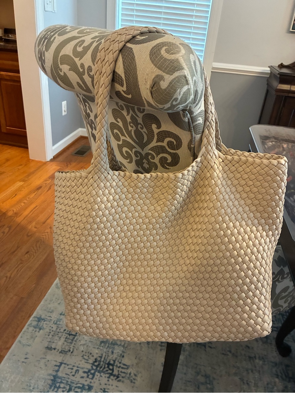Woven  Neoprene Braided-Handle Tote in Beige